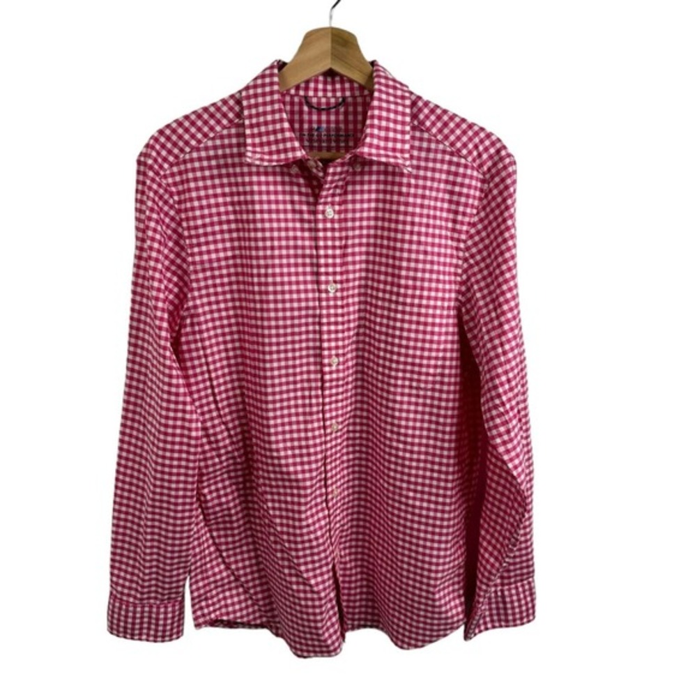 Vineyard Vines On the Go Performance Shirt Men Small Gingham Plaid Cotton Pink
